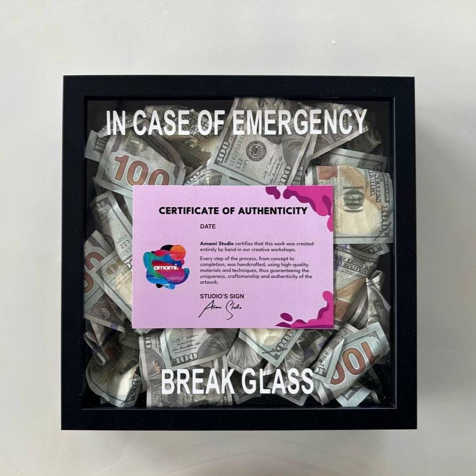 Quadro Money 100$ - In Case of Emergency - 2 colori disponibili - Gift